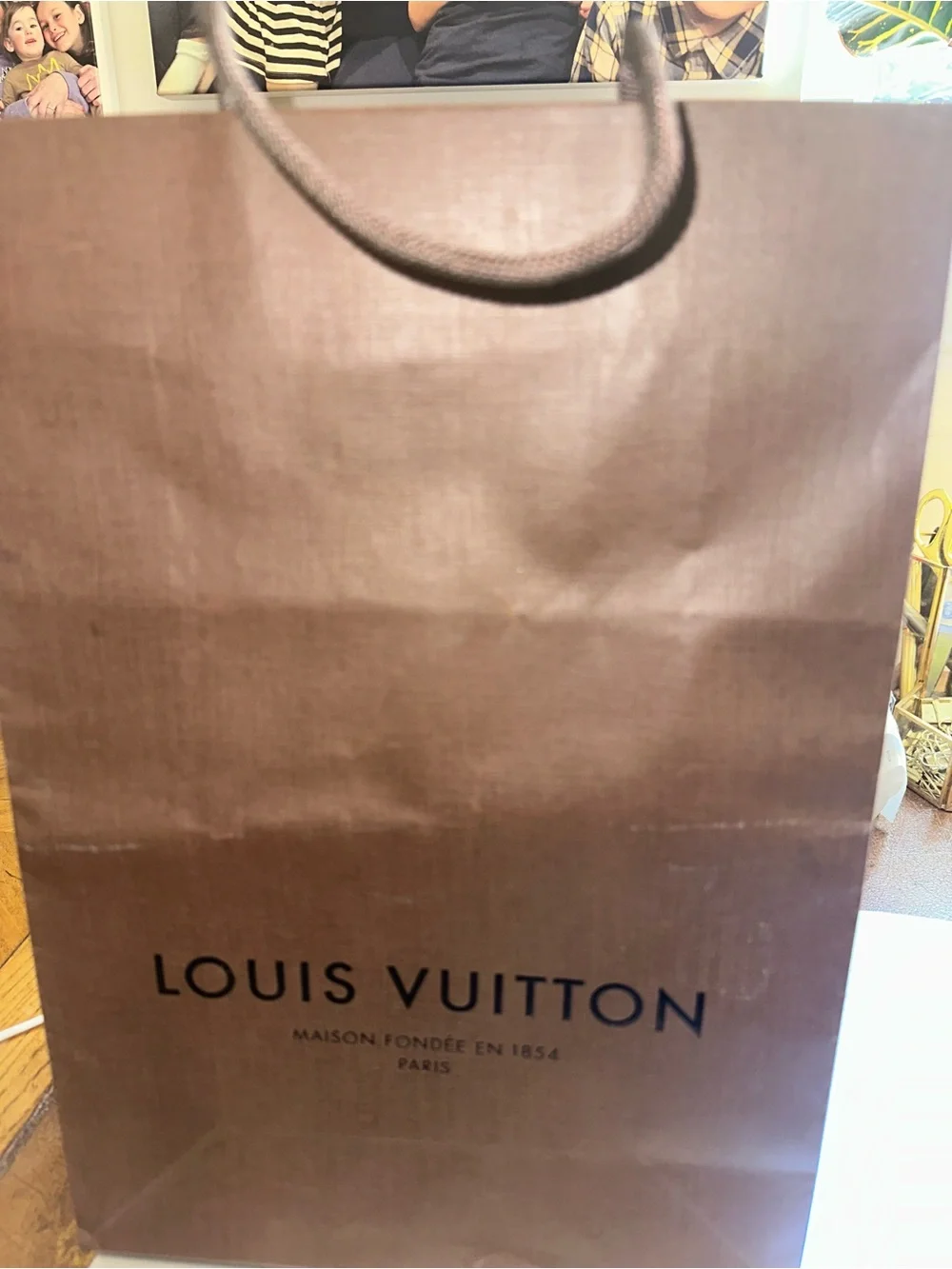 Louis Vuitton Dark Brown Branded Paper Bag with Rope Handles